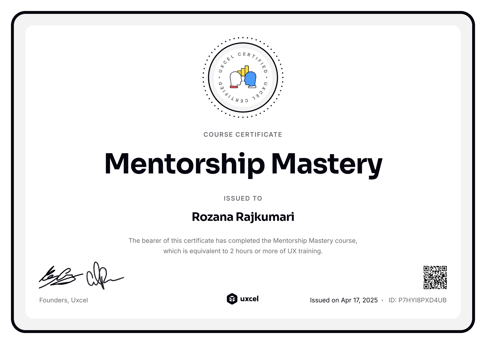 Rozana Rajkumari's certificate